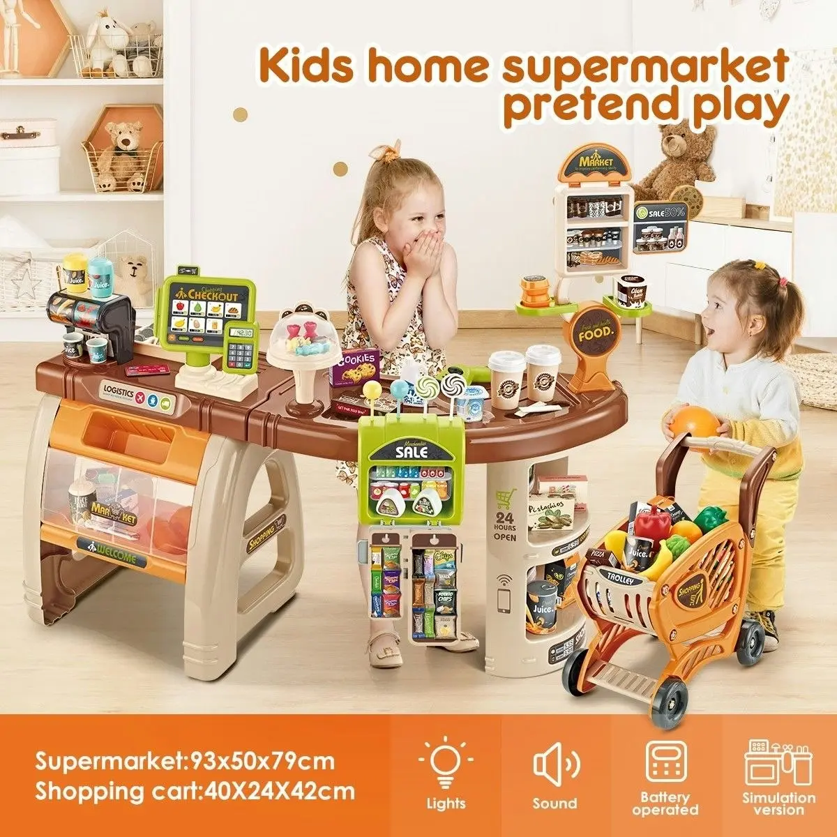 Ausway 65 Accessories Kids Pretend Role Play Shop Grocery Supermarket Toy Set with Trolley