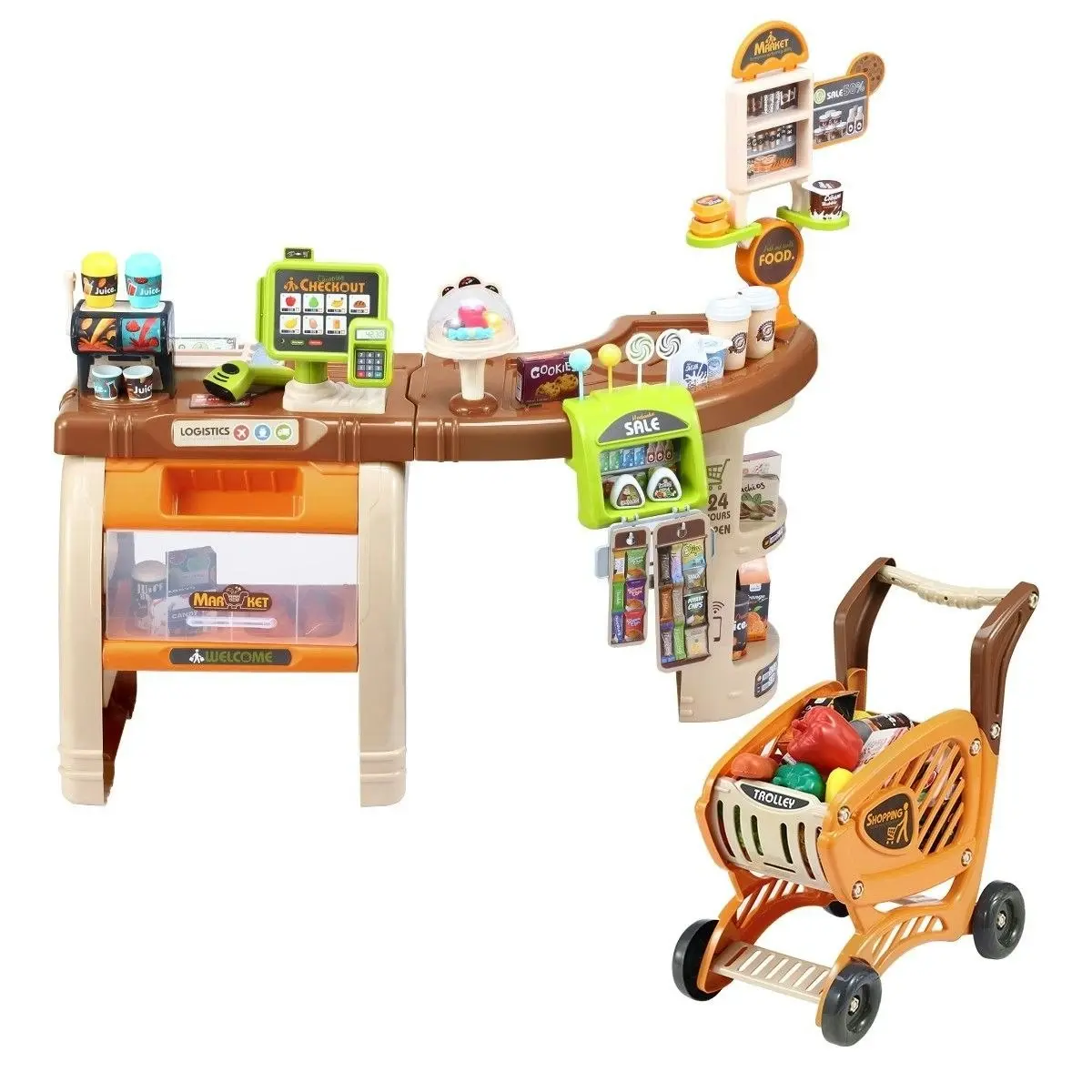 Ausway 65 Accessories Kids Pretend Role Play Shop Grocery Supermarket Toy Set with Trolley