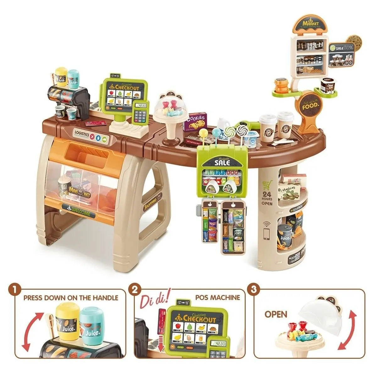 Ausway 65 Accessories Kids Pretend Role Play Shop Grocery Supermarket Toy Set with Trolley