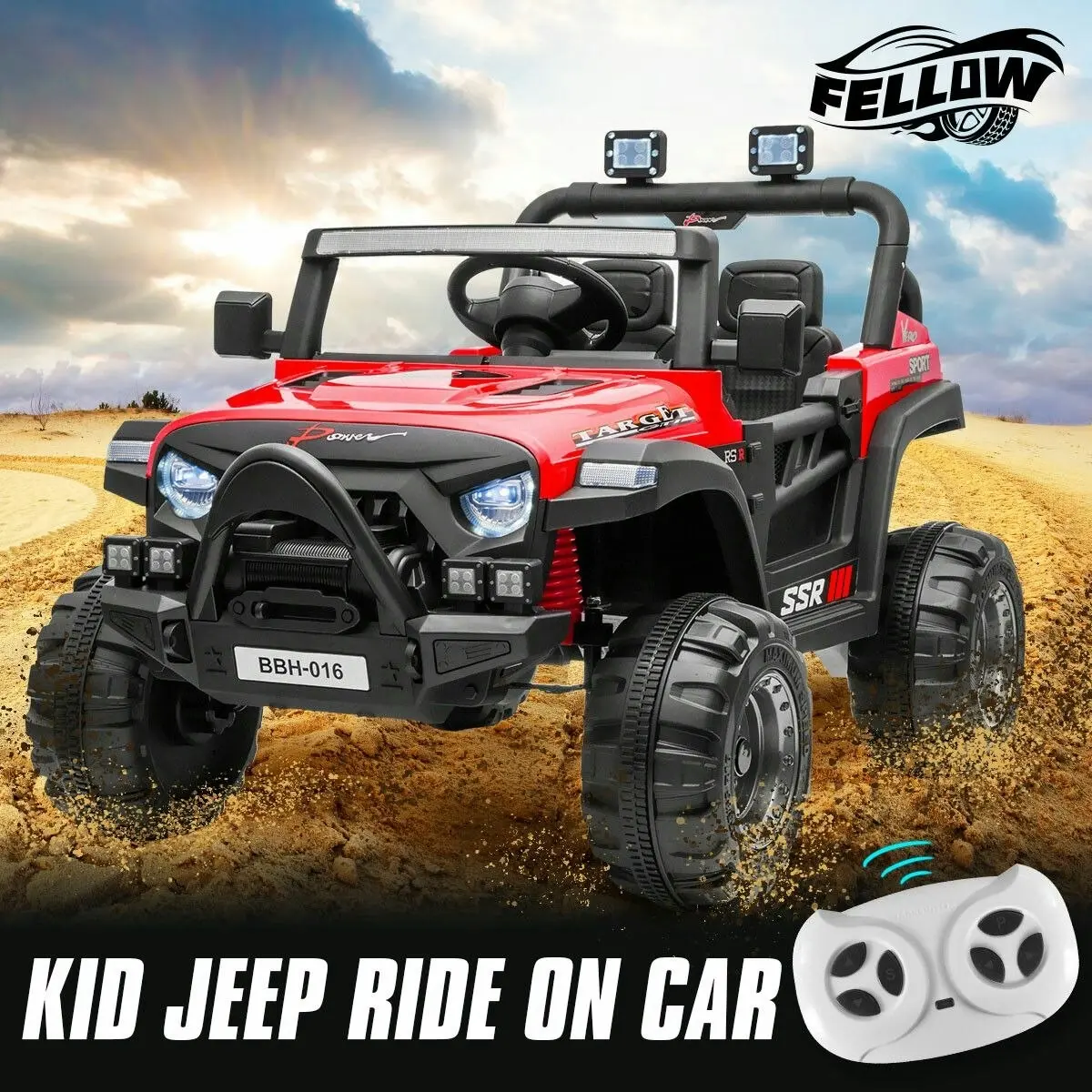 Kidbot Electric Ride On Car Vehicle Toy Off Road Remote Control Jeep Truck for Kids Children 2.4G MP3 Flashing Lights Dual Openable Door