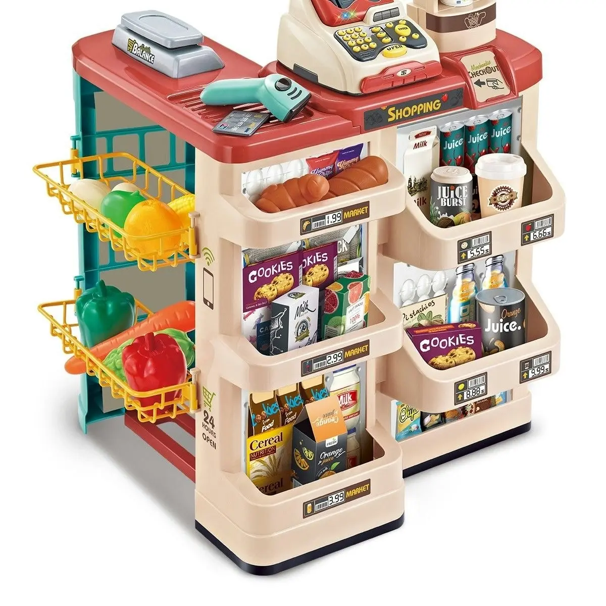 Ausway 48 Pieces Preschool Kids Pretend Play Shop Grocery Supermarket with Trolley