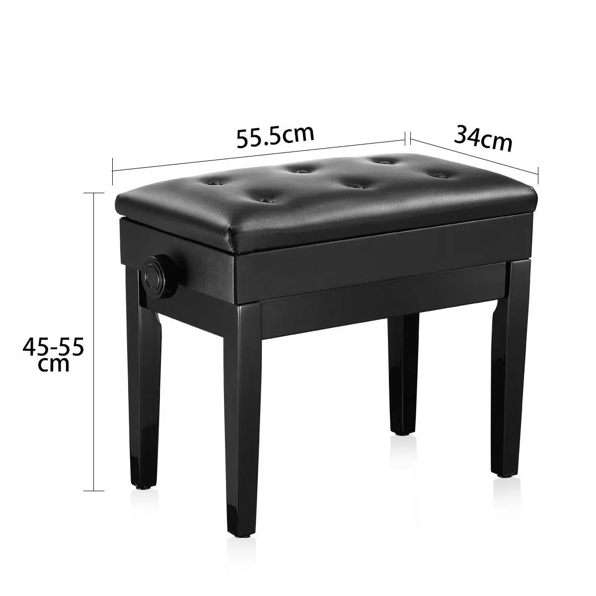 Melodic  Adjustable Wood Keyboard Piano Bench Stool with Built-in Storage Black