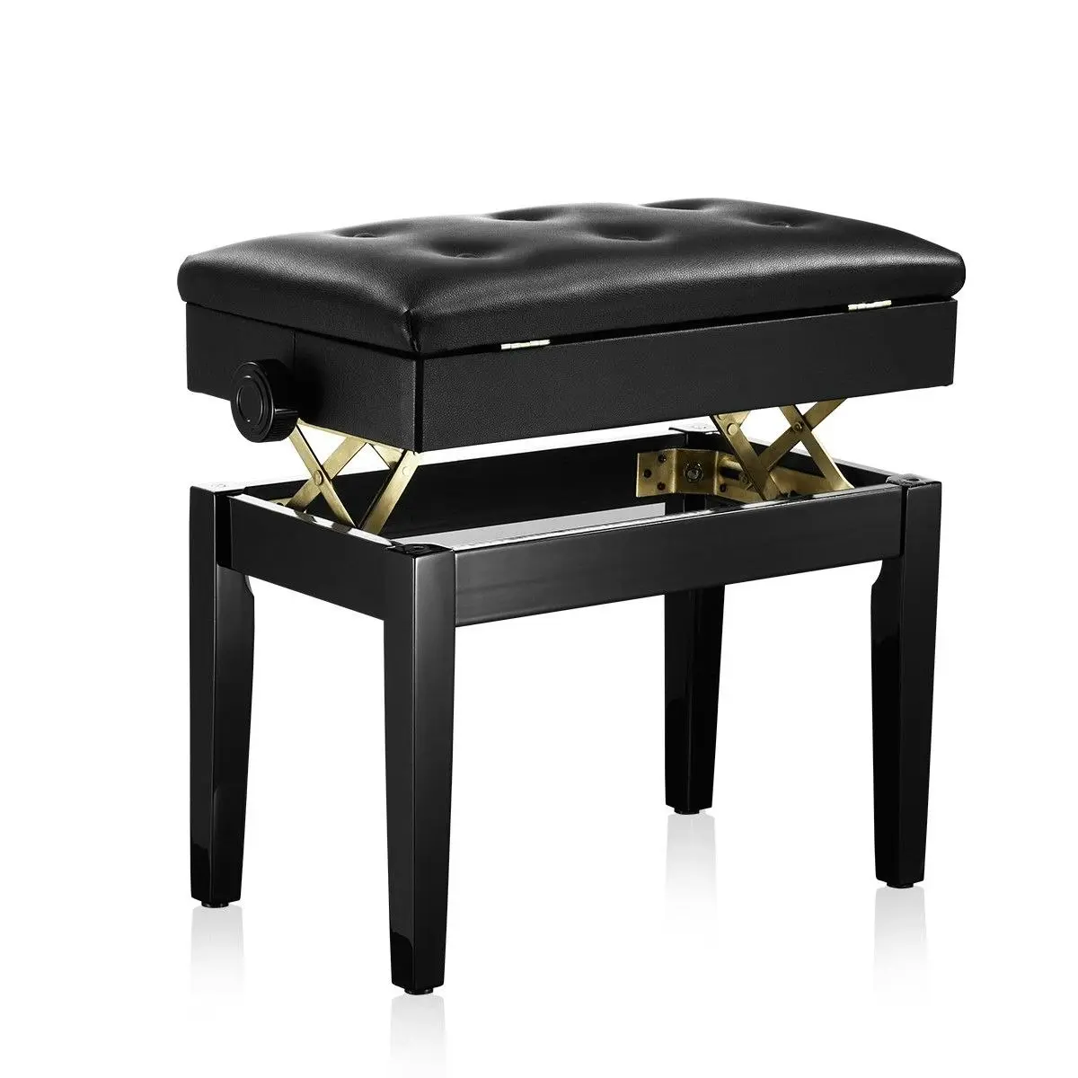 Melodic  Adjustable Wood Keyboard Piano Bench Stool with Built-in Storage Black