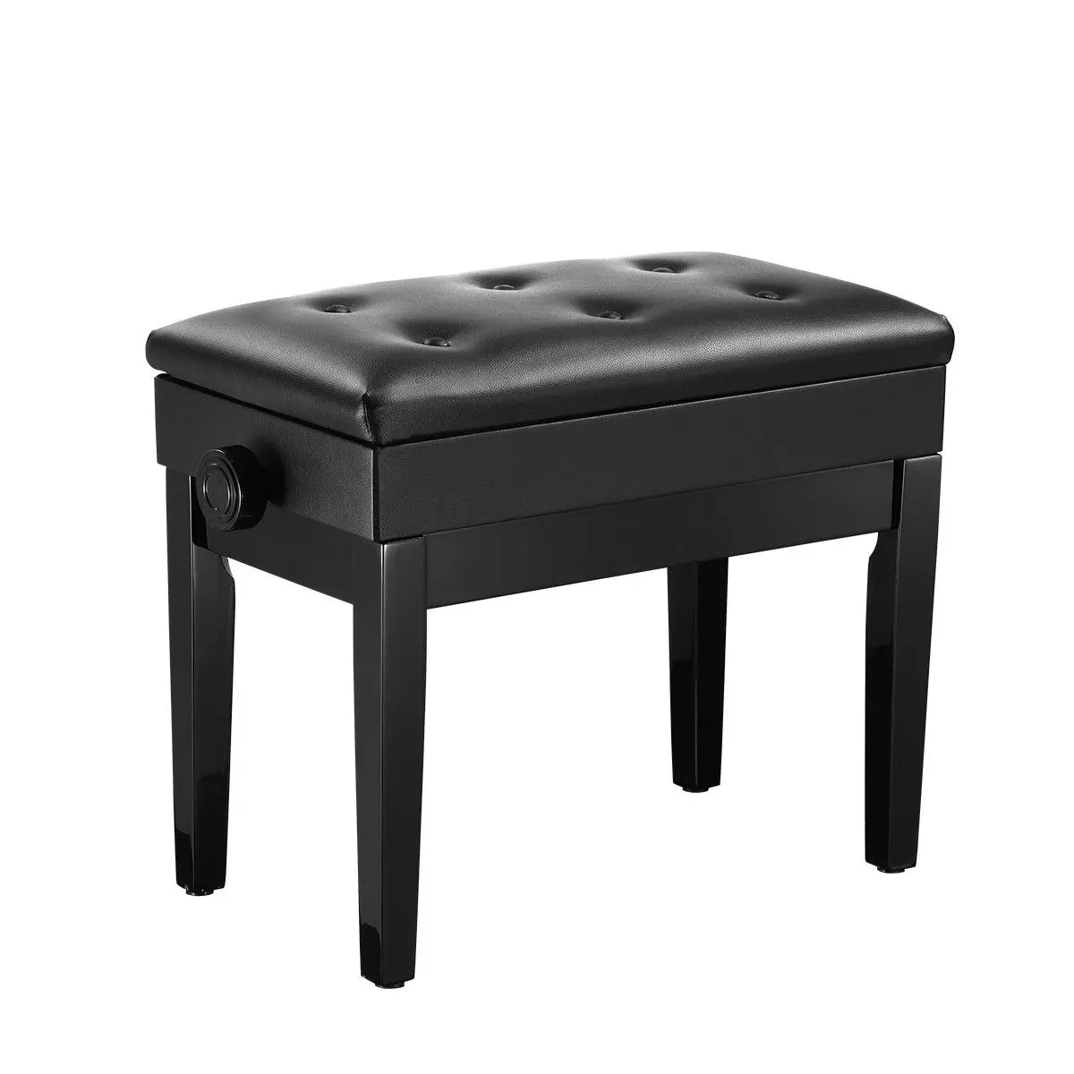 Melodic  Adjustable Wood Keyboard Piano Bench Stool with Built-in Storage Black