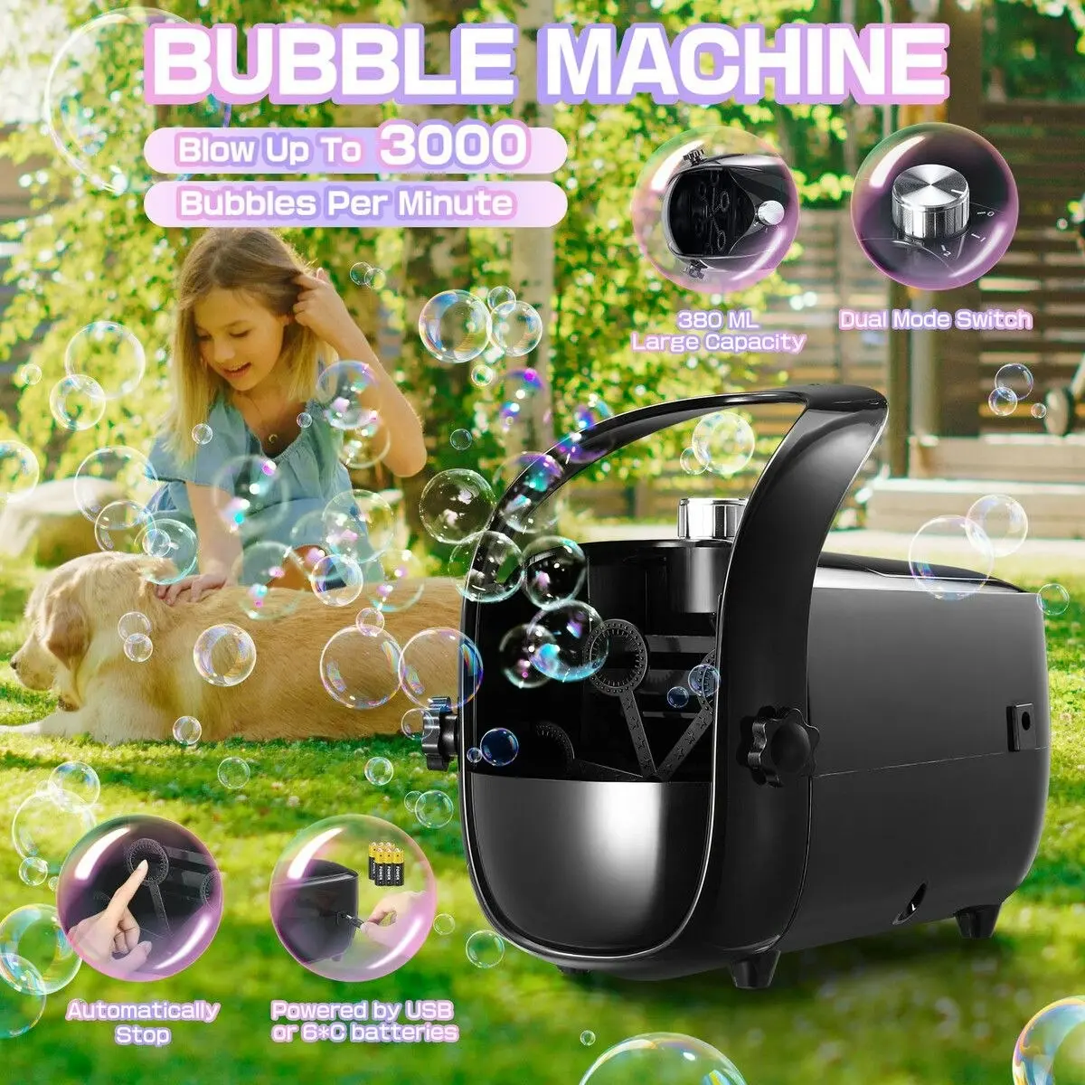 Ausway Bubble Machine Blower Toy Automatic Electric Maker Auto Handheld for Party Birthday Wedding Anniversary