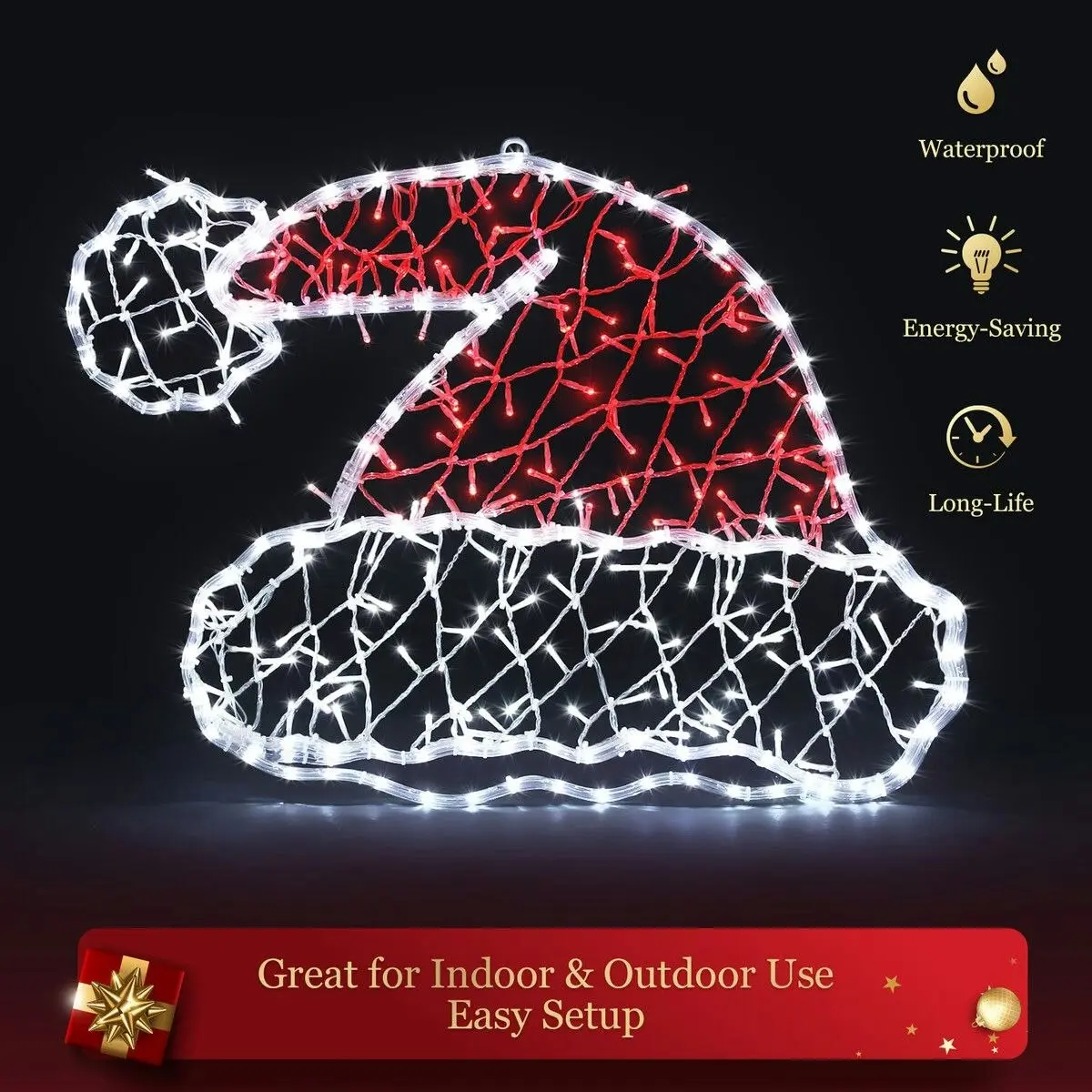 Solight Christmas Light Decor Santa Hat LED Strip Rope Xmas Holiday Ornament Outdoor Indoor 80x60cm