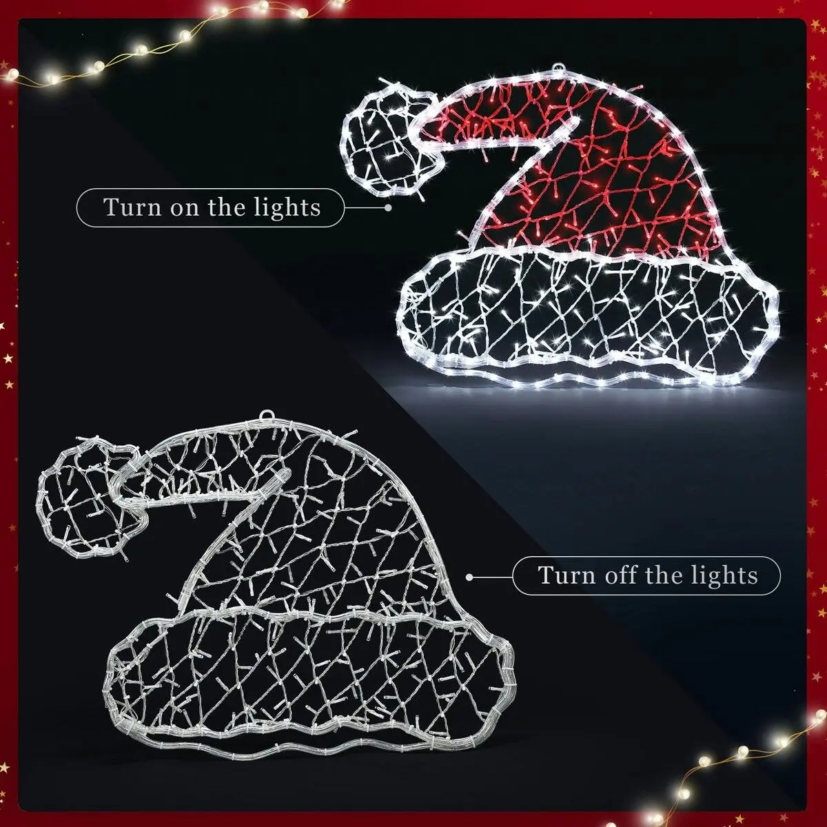 Solight Christmas Light Decor Santa Hat LED Strip Rope Xmas Holiday Ornament Outdoor Indoor 80x60cm