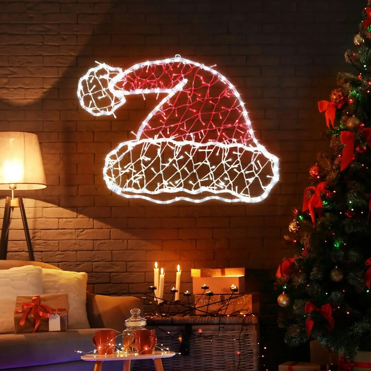 Solight Christmas Light Decor Santa Hat LED Strip Rope Xmas Holiday Ornament Outdoor Indoor 80x60cm