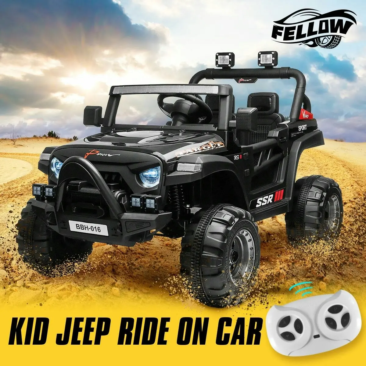 Kidbot Electric Ride On Car Vehicle Off Road Toy Jeep Truck for Kids Children with Parental Remote Control MP3 Flashing Lights Dual Openable Door 2.4G