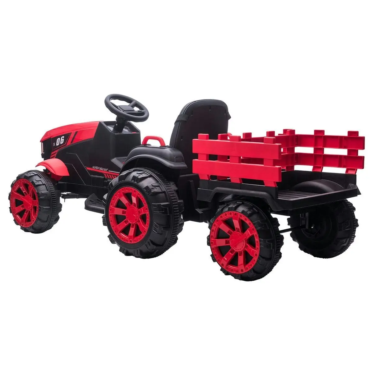 Kidbot Ride on Car Remote Control Kids Tractor 12V Battery Electric Toy Vehicle Trailer MP3 Player Safety Belt LED Light Red