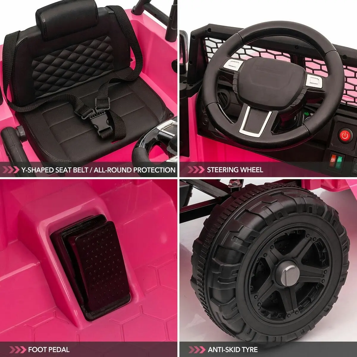 Ausway Kids Electric Car Ride On Truck Parental Remote Control Toy Jeep Vehicle 12V Pink Childrens Spring Suspension LED AUX Port