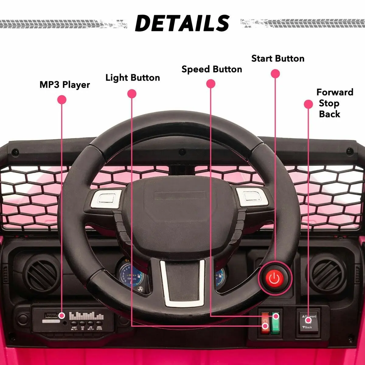 Ausway Kids Electric Car Ride On Truck Parental Remote Control Toy Jeep Vehicle 12V Pink Childrens Spring Suspension LED AUX Port