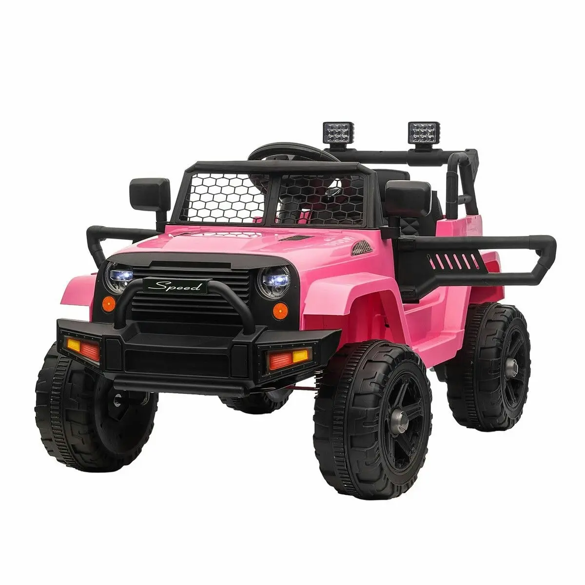 Ausway Kids Electric Car Ride On Truck Parental Remote Control Toy Jeep Vehicle 12V Pink Childrens Spring Suspension LED AUX Port