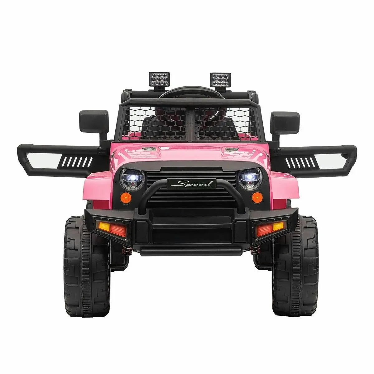 Ausway Kids Electric Car Ride On Truck Parental Remote Control Toy Jeep Vehicle 12V Pink Childrens Spring Suspension LED AUX Port