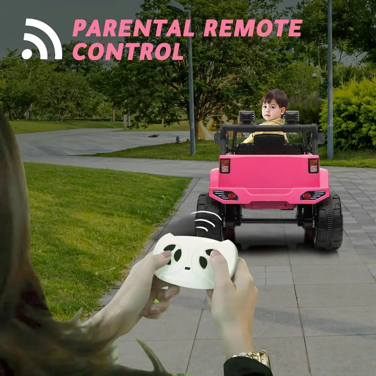 Ausway Kids Electric Car Ride On Truck Parental Remote Control Toy Jeep Vehicle 12V Pink Childrens Spring Suspension LED AUX Port