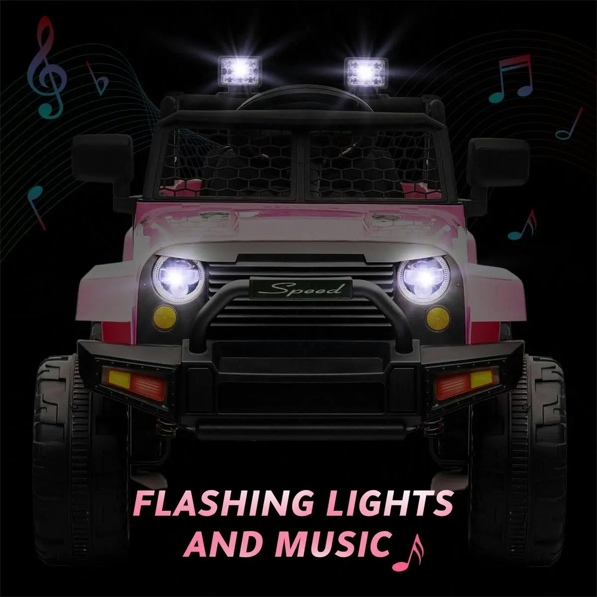 Ausway Kids Electric Car Ride On Truck Parental Remote Control Toy Jeep Vehicle 12V Pink Childrens Spring Suspension LED AUX Port