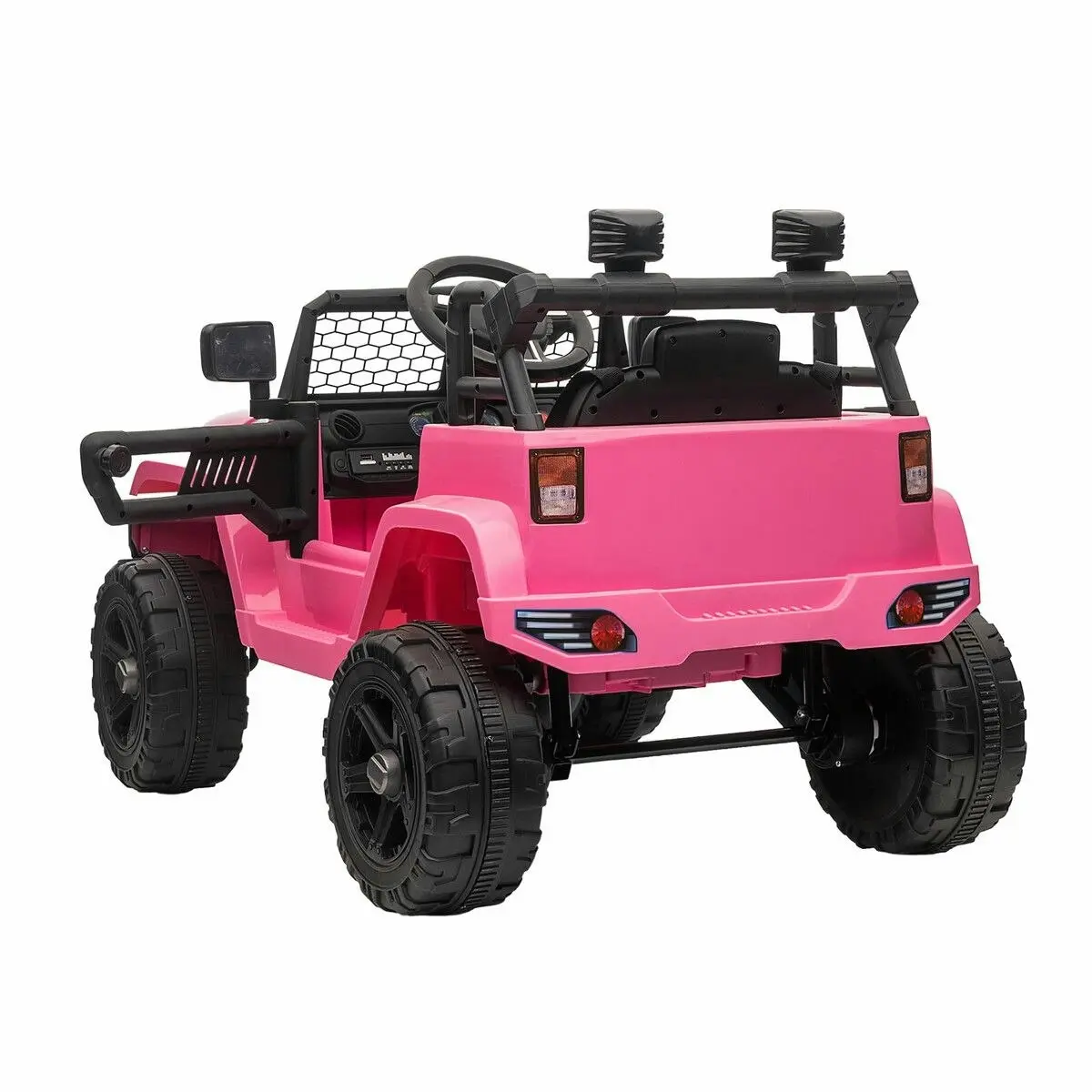 Ausway Kids Electric Car Ride On Truck Parental Remote Control Toy Jeep Vehicle 12V Pink Childrens Spring Suspension LED AUX Port