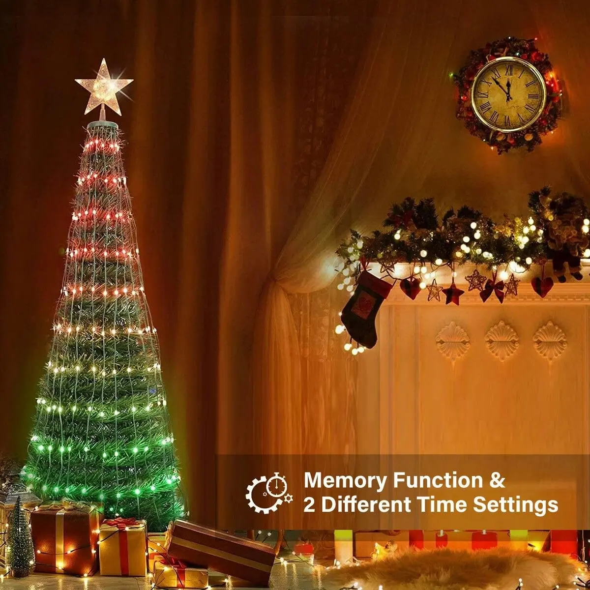 Solight 150cm Christmas Tree With Light RGB LED Artificial Xmas Spruce Decor Holiday Ornament Indoor Remote Control 18 Lighting Modes