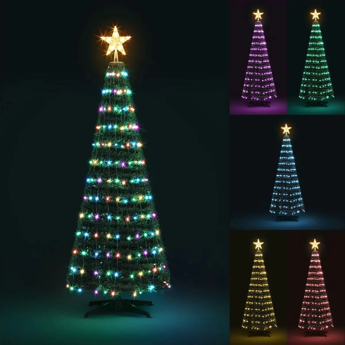 Solight 150cm Christmas Tree With Light RGB LED Artificial Xmas Spruce Decor Holiday Ornament Indoor Remote Control 18 Lighting Modes