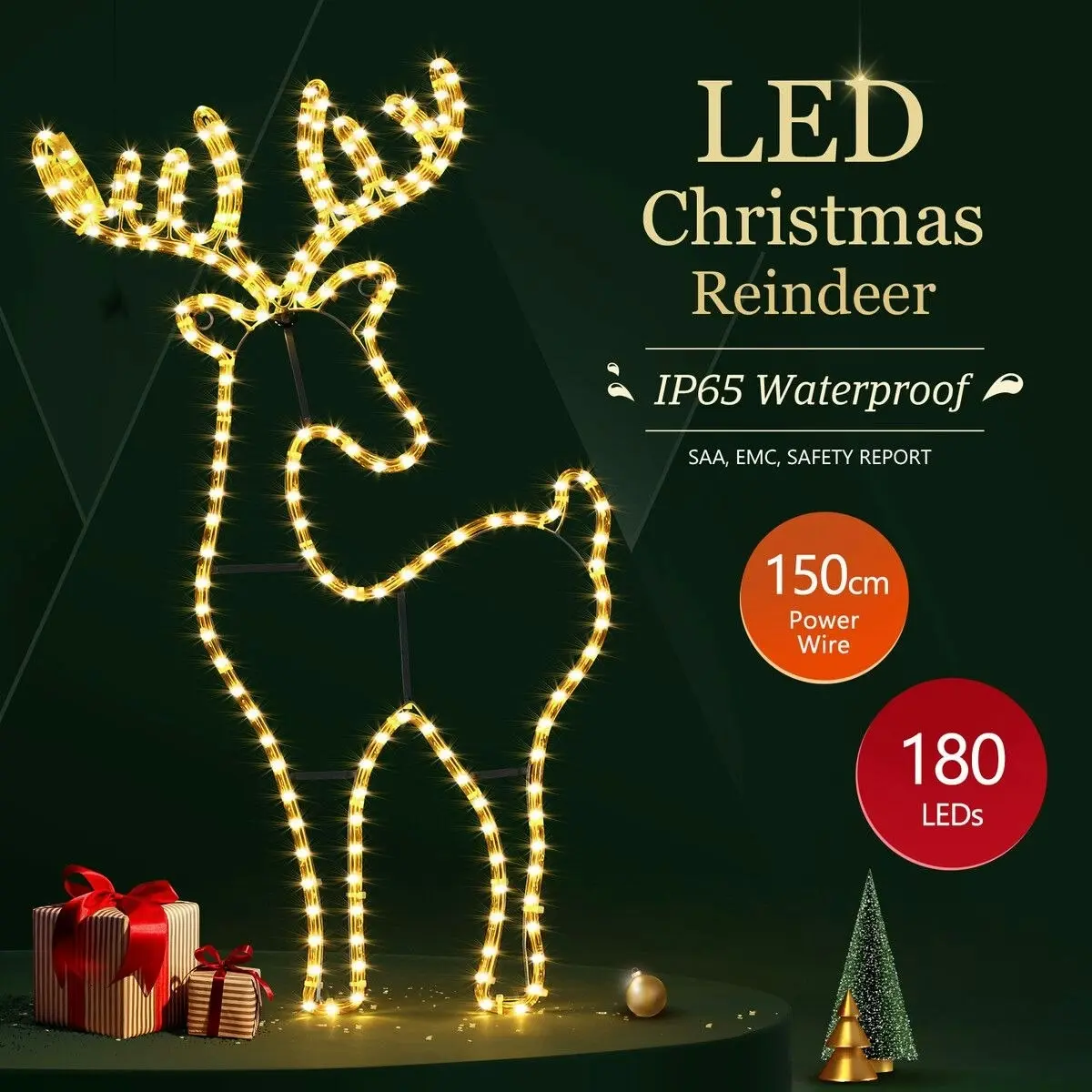 Solight  Reindeer Christmas Light LED Strip Rope Xmas Holiday Ornament Outdoor Indoor IP65 88x50cm