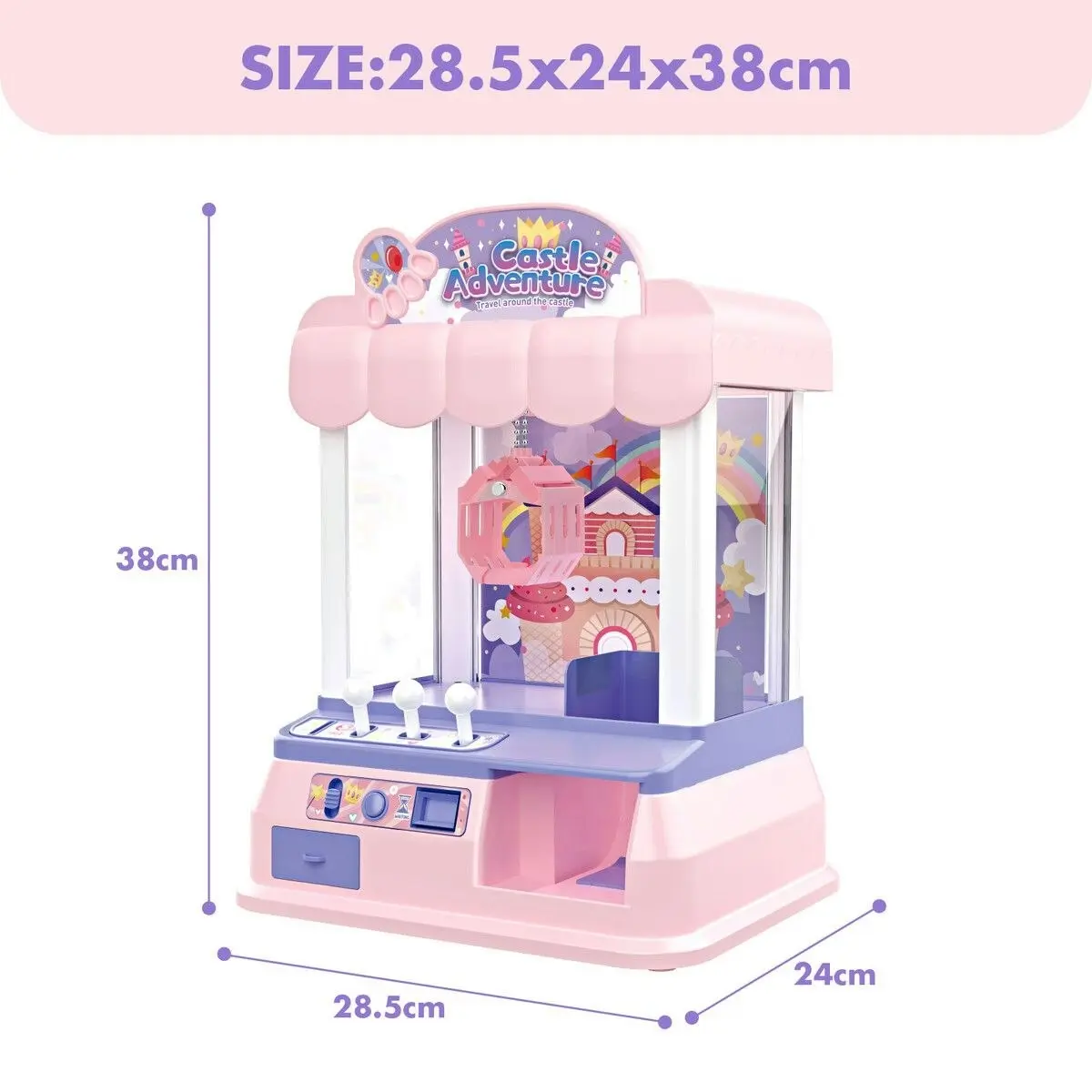 Ausway Mini Claw Machine Arcade Toy Grabber Candy Sweets Carnival Fair Gaming Party Birthday Xmas LED Light Animation Pink