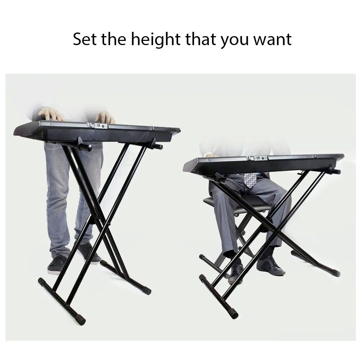 Melodic  Adjustable Keyboard Stand Portable Piano Stool X-Shaped Bench Seat Set