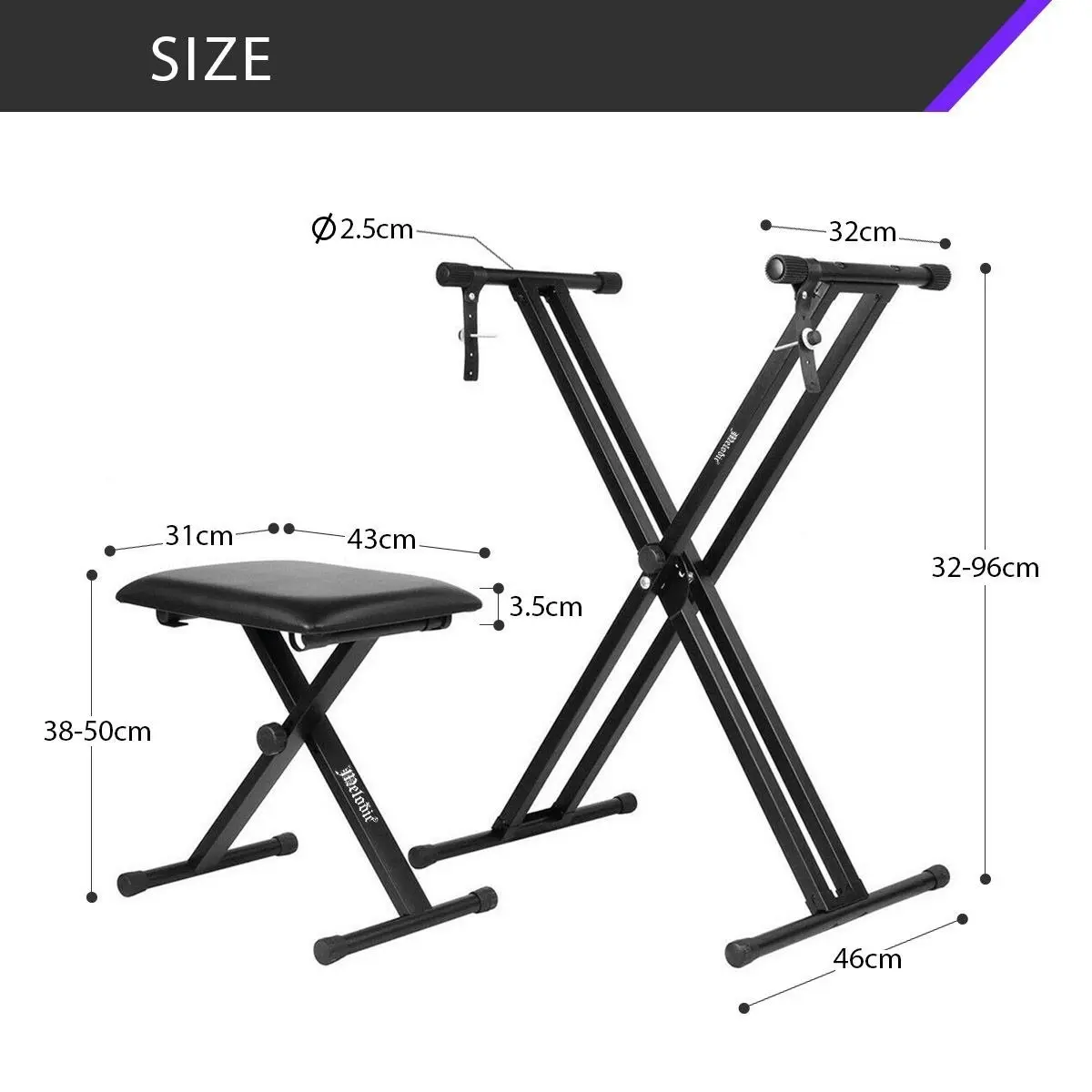 Melodic  Adjustable Keyboard Stand Portable Piano Stool X-Shaped Bench Seat Set