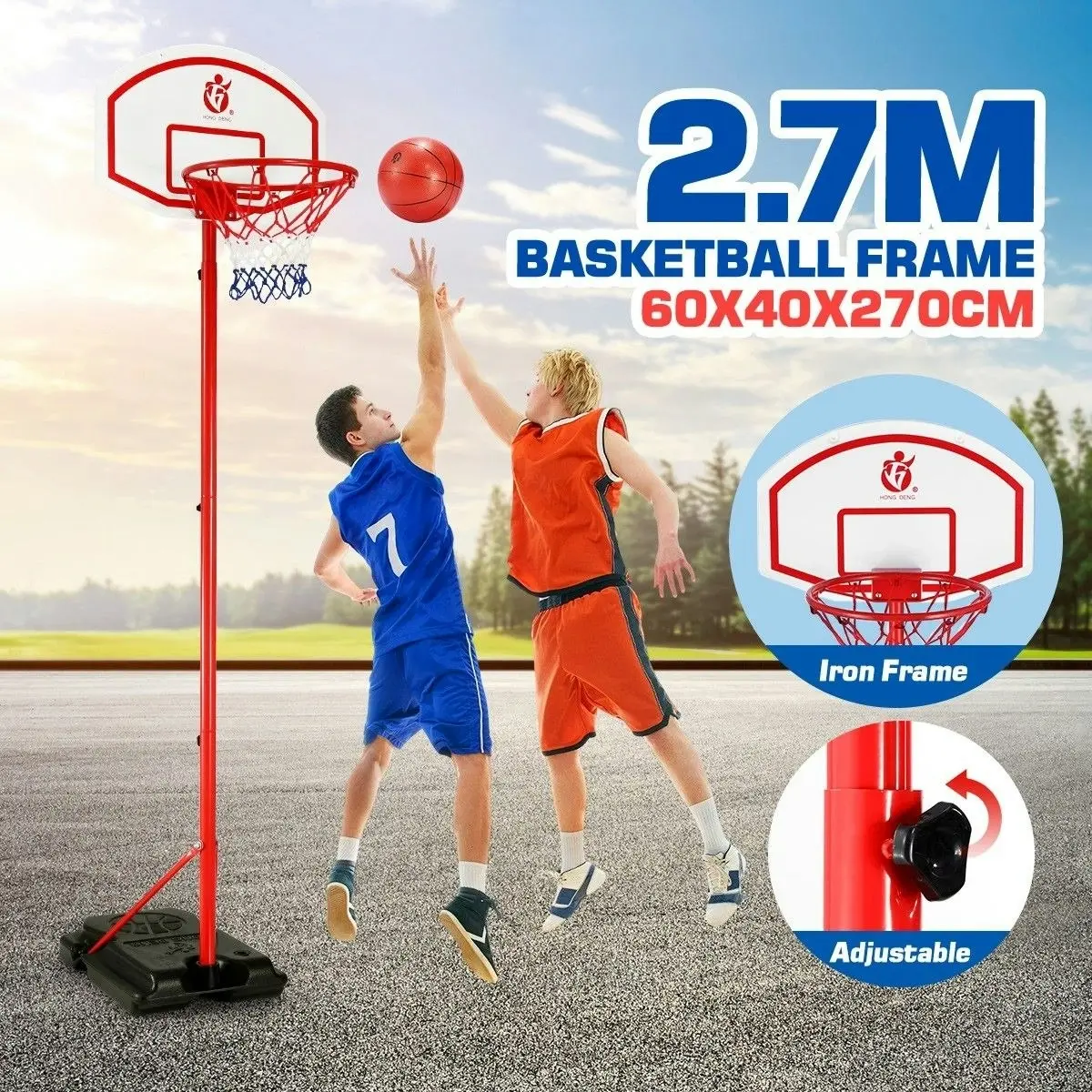 Ausway 2.7m Adjustable Kid Basketball System Hoop Stand Backboard Basketball Set