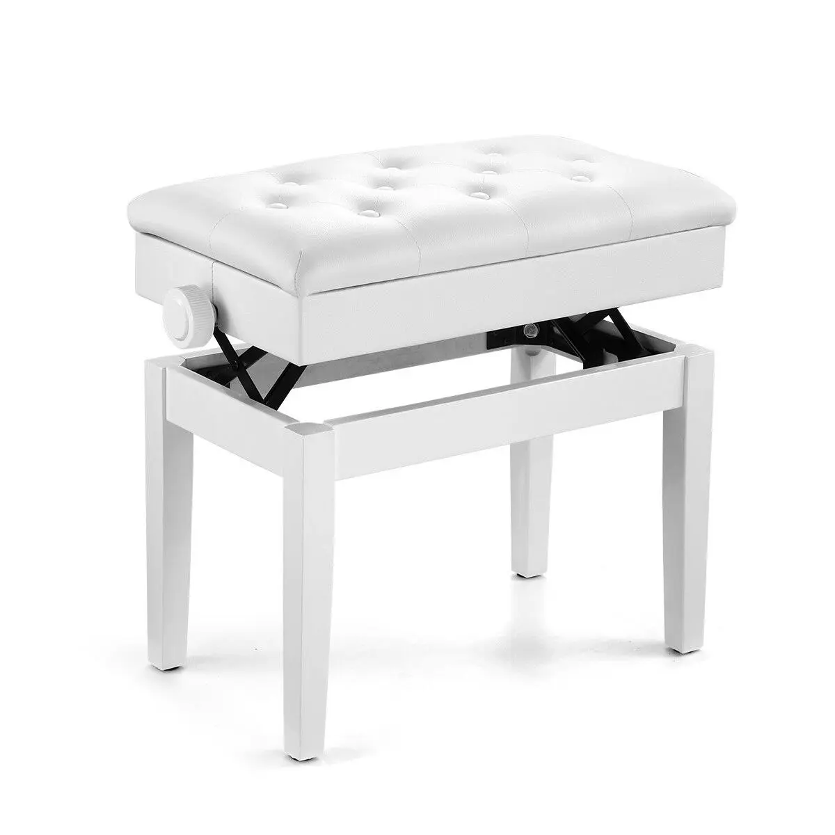 Melodic  Height Adjustable Piano Keyboard Stool Chair Bench Seat with Padded Cushion and Storage Compartment White