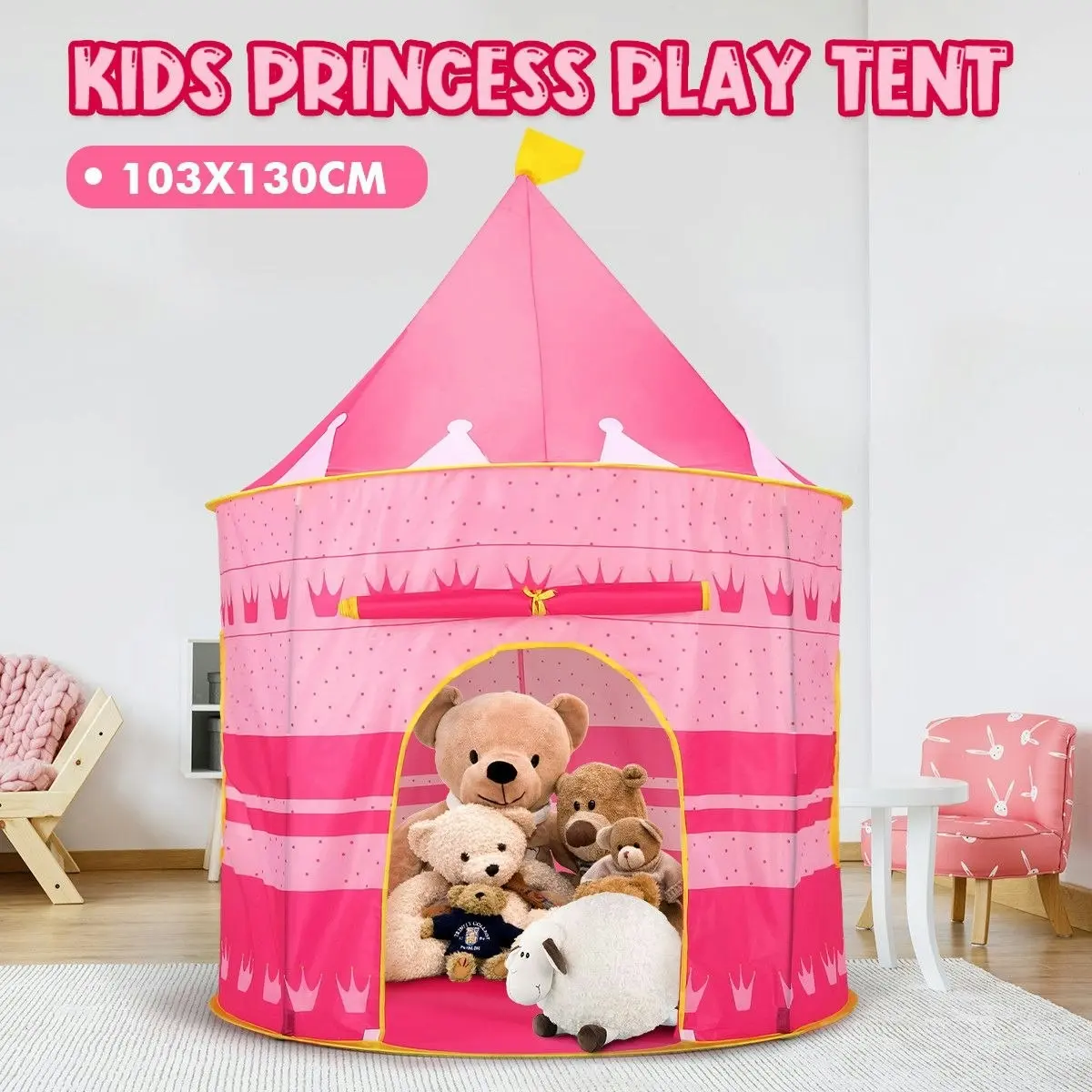 Ausway Kids Play Tent Princess Castle for Girls Children Play House Indoor Outdoor Game Pink