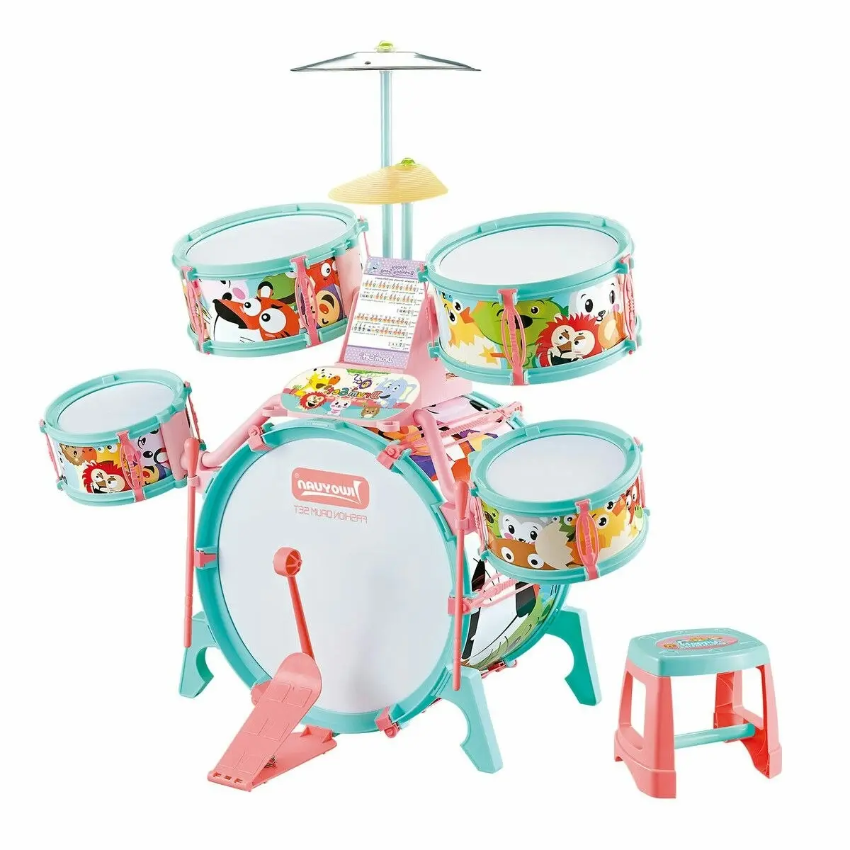 Ausway Jazz Drum Play Set Dynamic for Toddler Kid Educational Musical Instrument Toy Plastic Colourful 17 Pieces