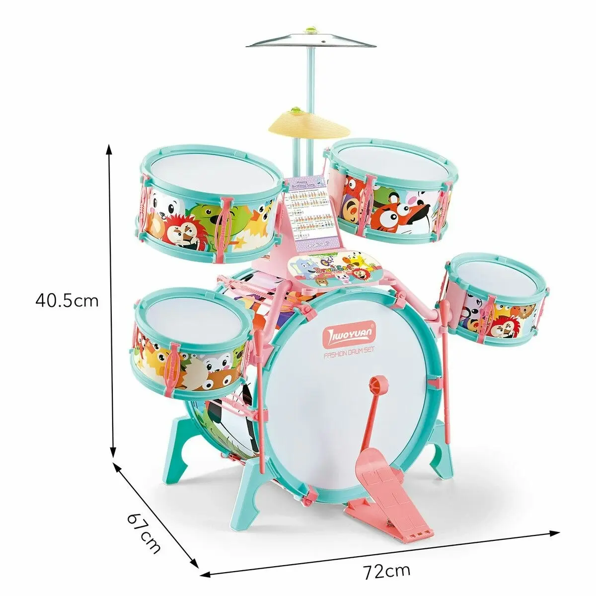 Ausway Jazz Drum Play Set Dynamic for Toddler Kid Educational Musical Instrument Toy Plastic Colourful 17 Pieces