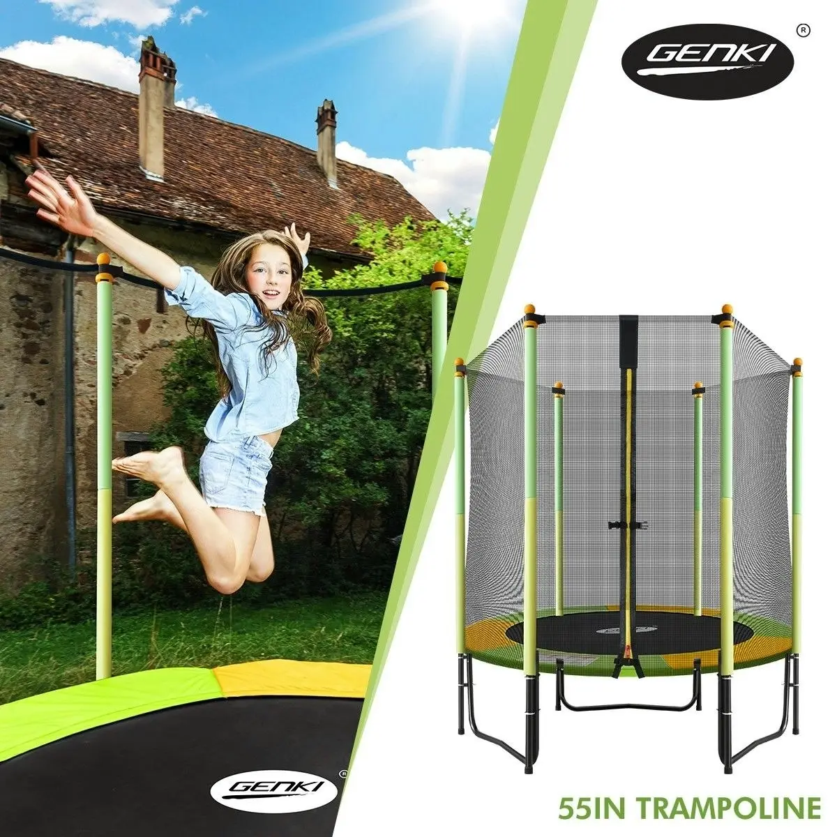 Genki  55 inch  Round Outdoor Indoor Mini Trampoline with Safety Enclosure 80KG