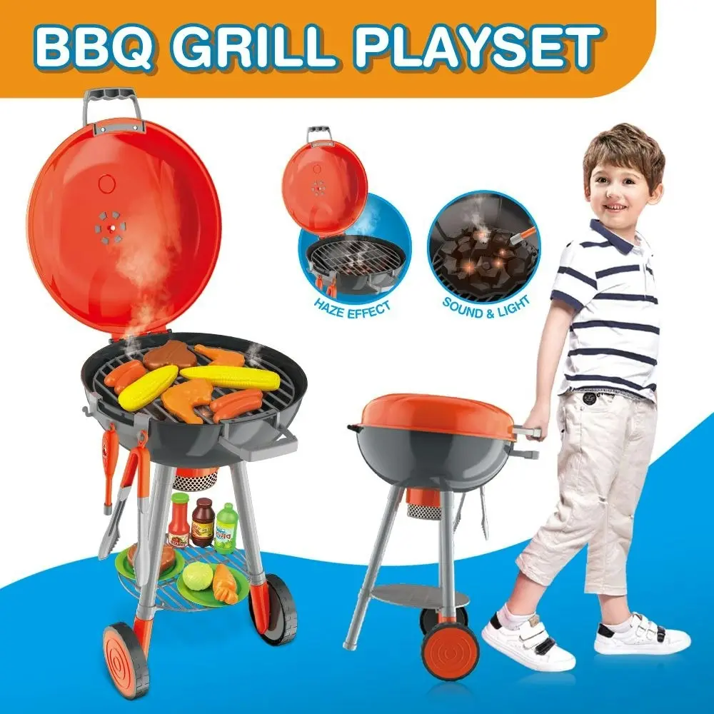 Ausway Kids Pretend BBQ Grill Barbeque Playset Toy Set with Sound LED Light Smoke 79x30x35.5CM