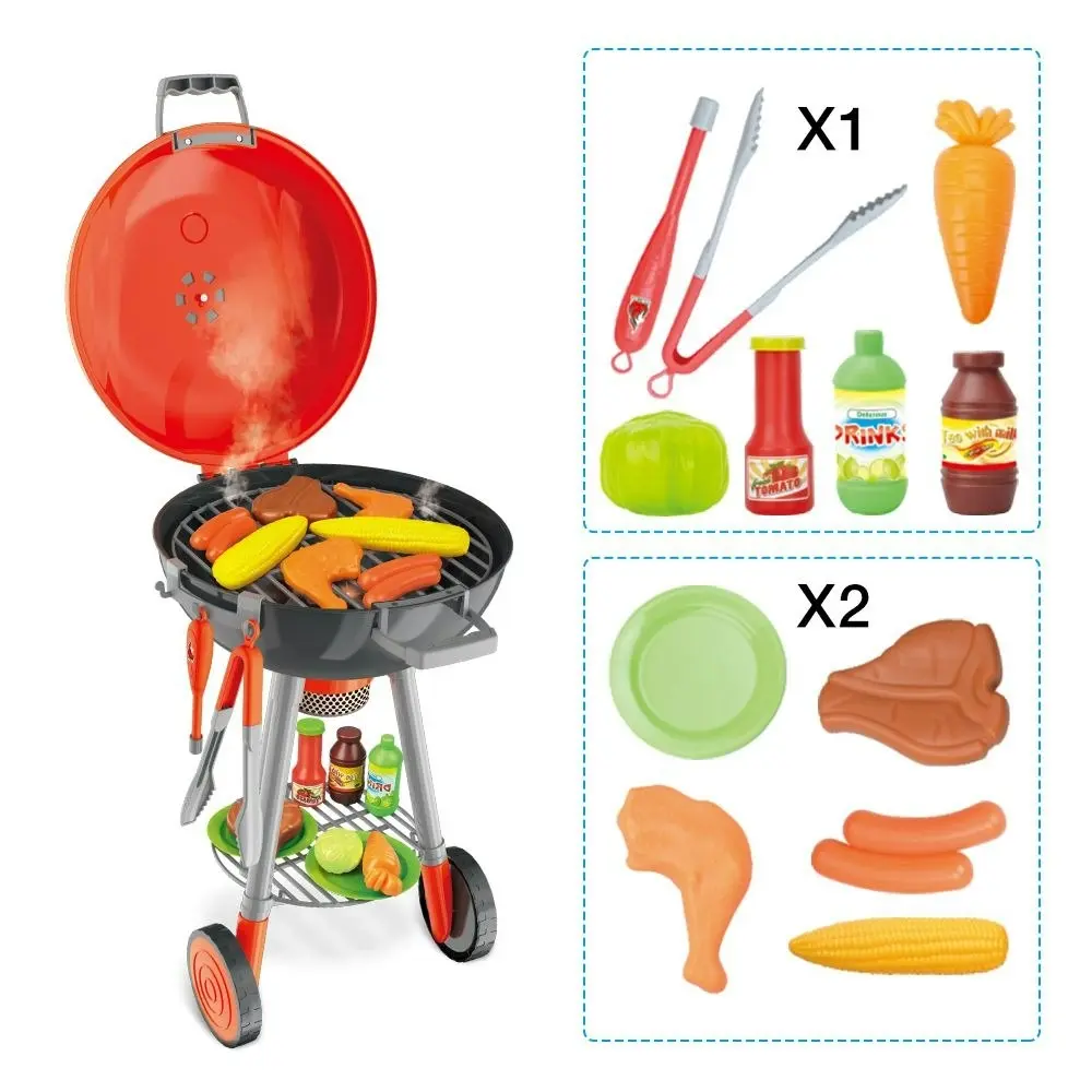 Ausway Kids Pretend BBQ Grill Barbeque Playset Toy Set with Sound LED Light Smoke 79x30x35.5CM