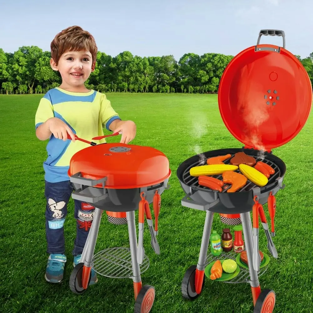 Ausway Kids Pretend BBQ Grill Barbeque Playset Toy Set with Sound LED Light Smoke 79x30x35.5CM