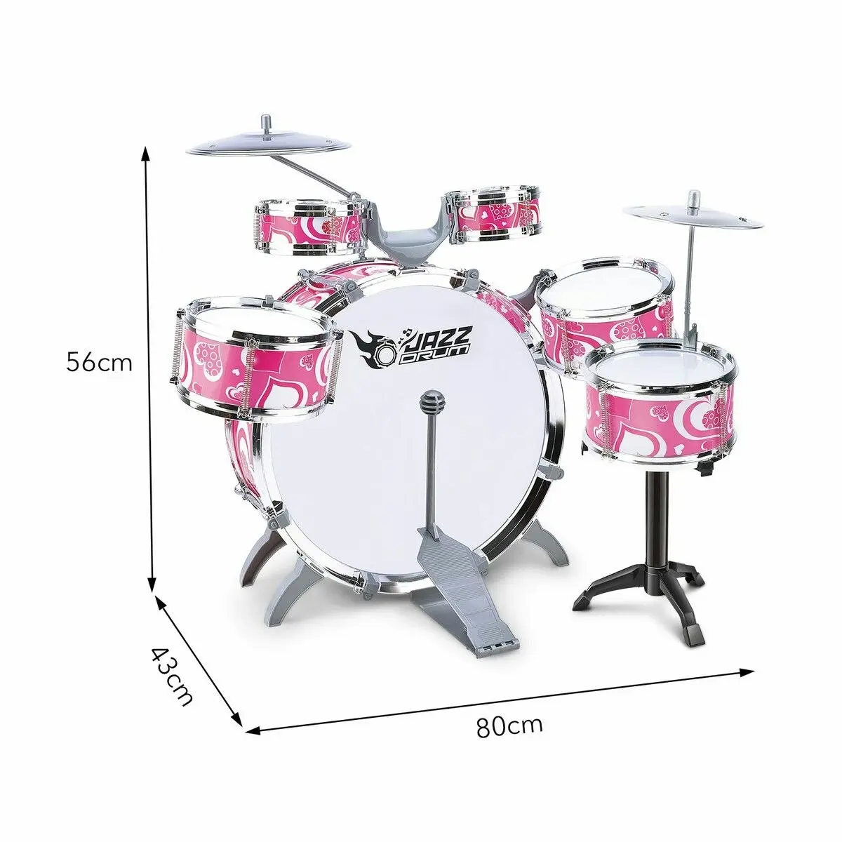 Ausway Jazz Drum Play Set For Kid Toddler Musical Educational Instrument Toy Plastic Pink 10 Pieces