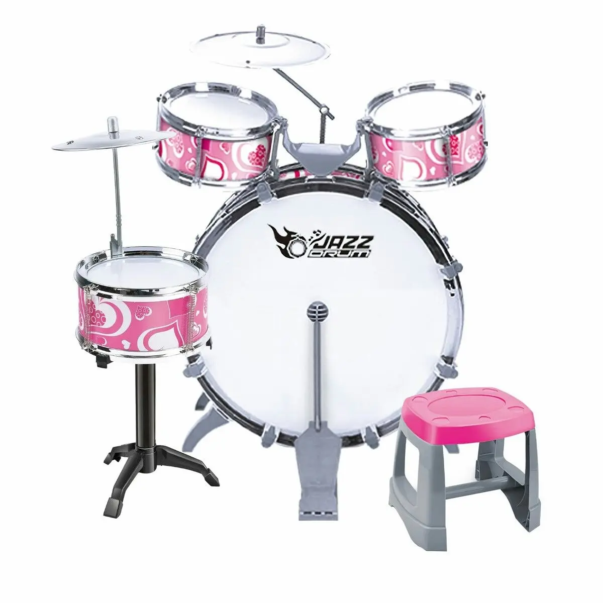 Ausway Jazz Drum Play Set For Kid Toddler Musical Educational Instrument Toy Plastic Pink 10 Pieces