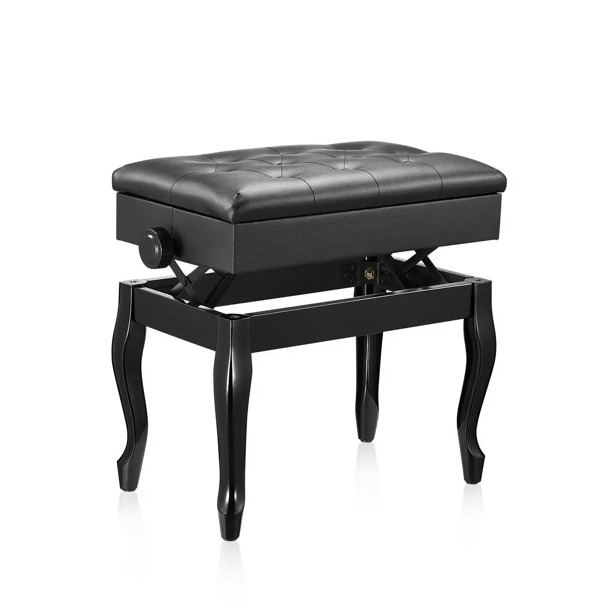 Melodic  Piano Stool Adjustable Wood Chair Keyboard Bench with Storage Bent Leg Black