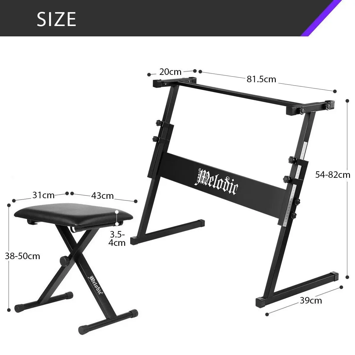 Melodic  Keyboard Stand Stool Set Folding Piano Seat Adjustable Chair