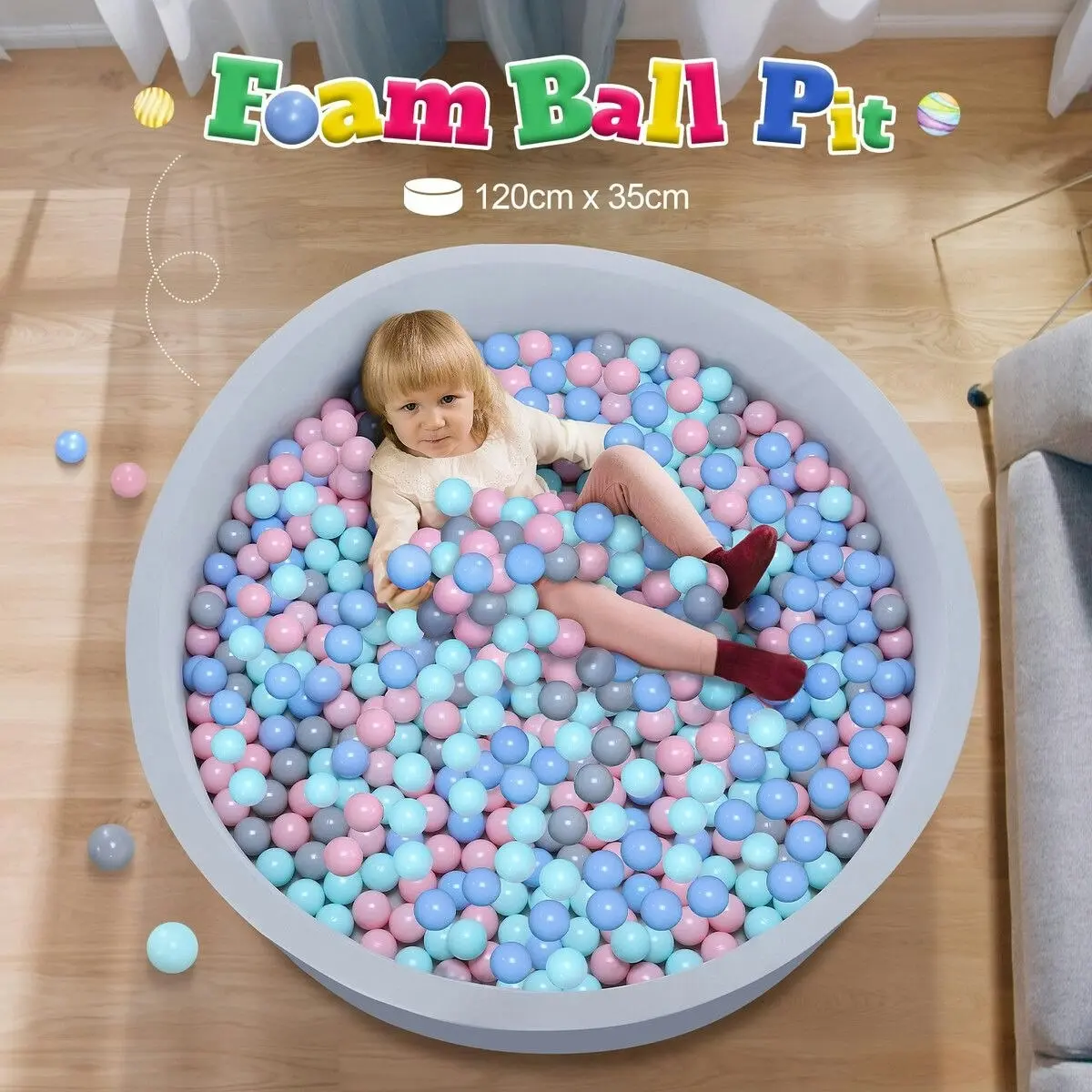 Ausway Ball Pit Toy Pool Foam Softplay Fence Playpen Childrens Activity Centre Babyroom Decoration Play Area 120x35cm Indoor Outdoor