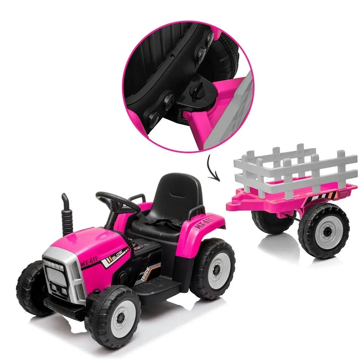 Ausway Kids Farm Tractor Electric Ride On Toys 2.4G R/C Remote Control Cars w/ Trailer Neon Pink