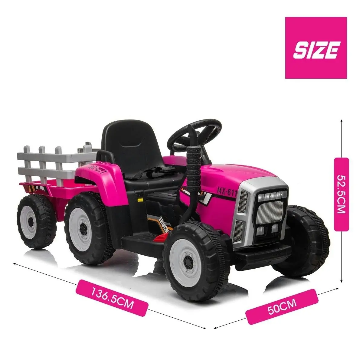 Ausway Kids Farm Tractor Electric Ride On Toys 2.4G R/C Remote Control Cars w/ Trailer Neon Pink