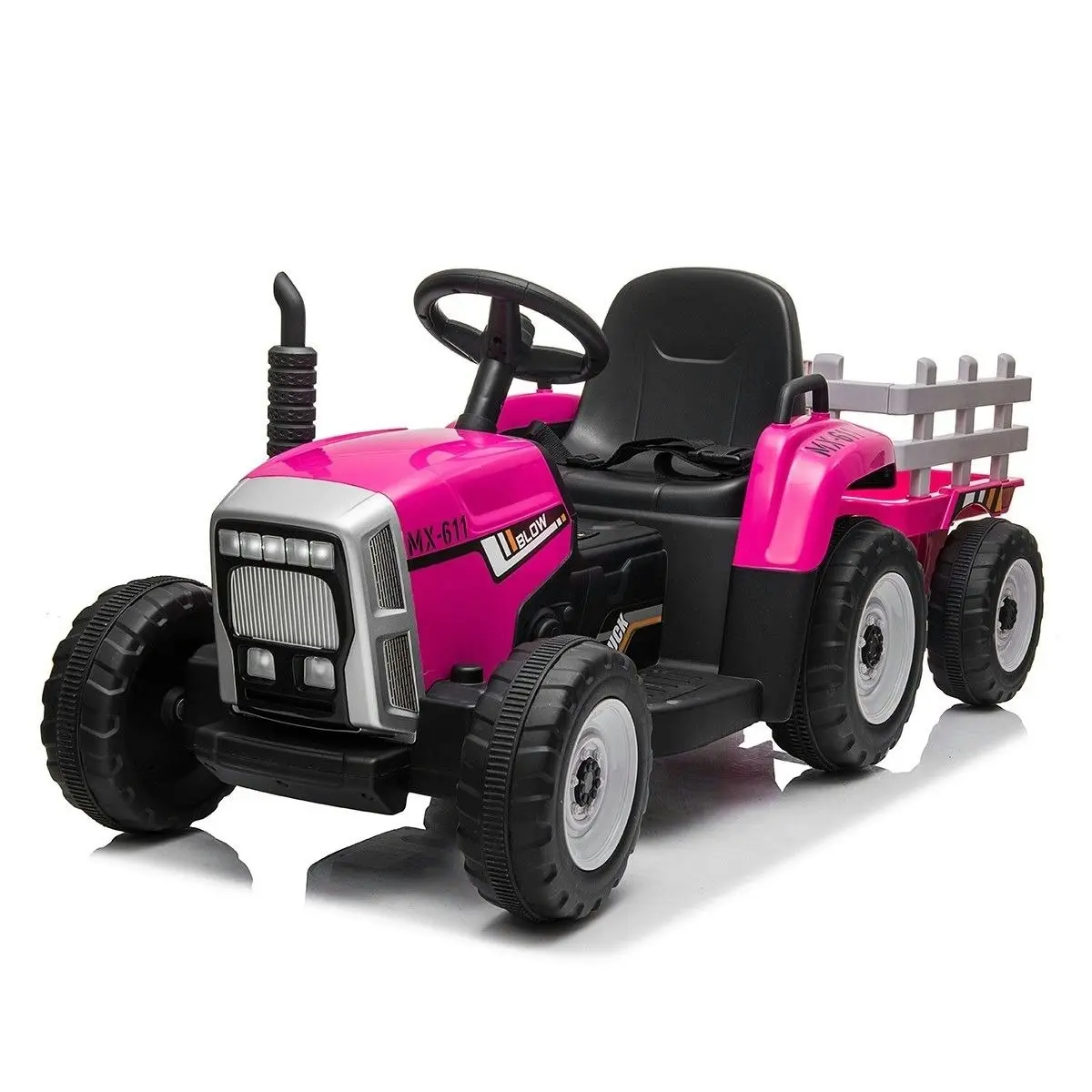 Ausway Kids Farm Tractor Electric Ride On Toys 2.4G R/C Remote Control Cars w/ Trailer Neon Pink