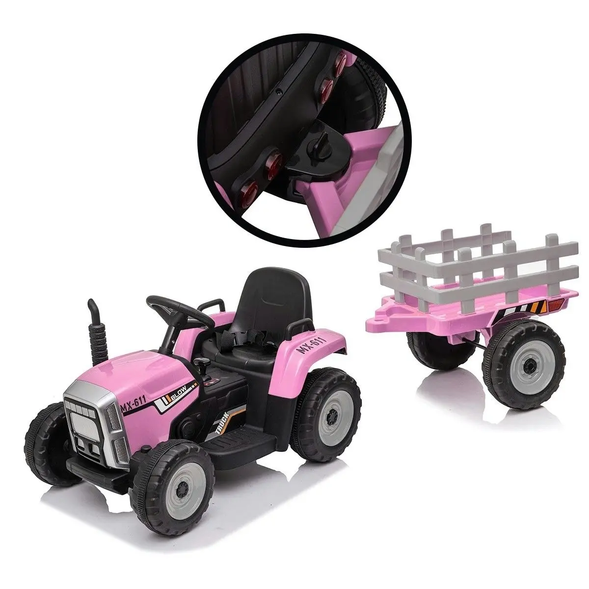 Ausway Kids Farm Tractor Electric Ride On Toys 2.4G R/C Remote Control Cars w/ Trailer Pink