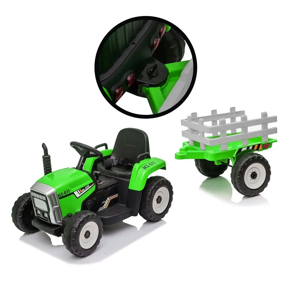 Ausway Kids Farm Tractor Electric Ride On Toys 2.4G R/C Remote Control Cars w/ Trailer Green