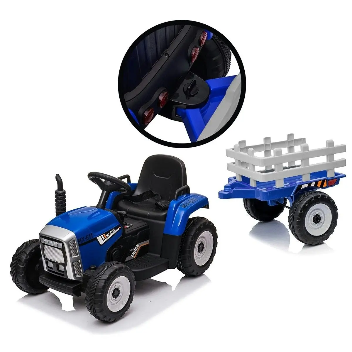 Ausway Kids Farm Tractor Electric Ride On Toys 2.4G R/C Remote Control Cars w/ Trailer Blue