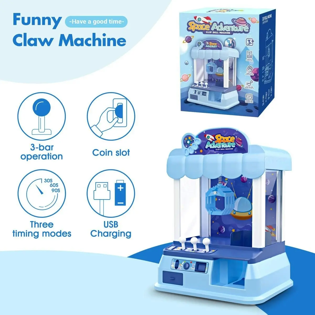 Ausway Mini Toy Claw Machine Arcade Grabber Carnival Candy Gaming Fair Party Birthday Xmas LED Light Animation Blue