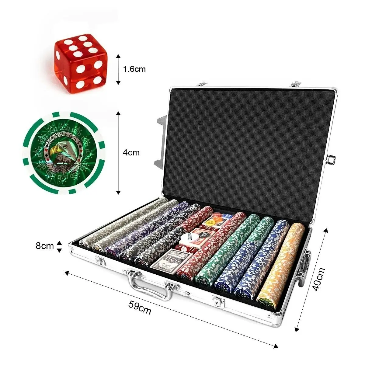 Ausway 1000 Holographic Eagle Chips Professional Poker Card Game Play Set Casino Dice Aluminium Case