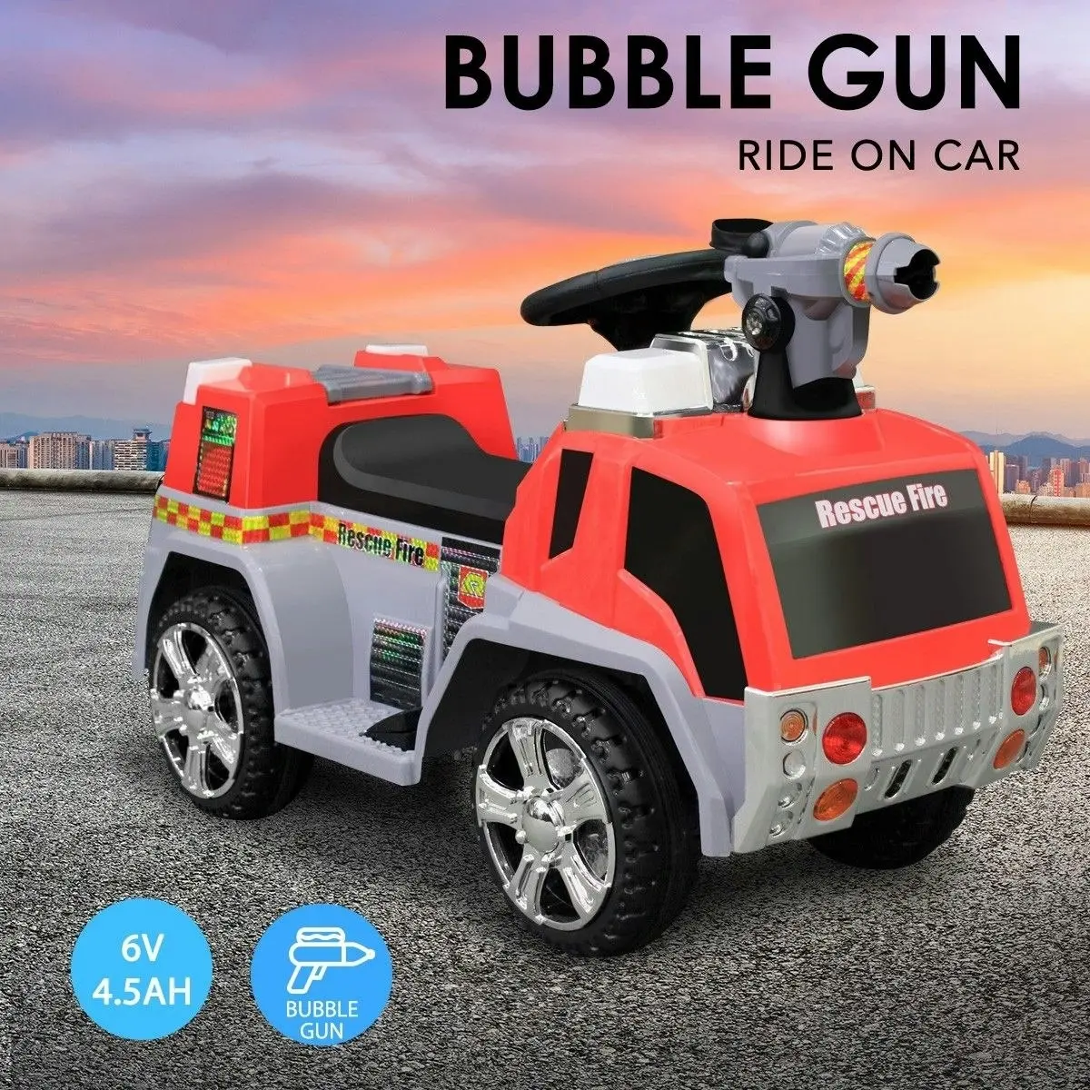 Ausway New 6V 4.5Ah Kids Ride on Electric Car Fire Fighting Truck w/ Bubble Gun